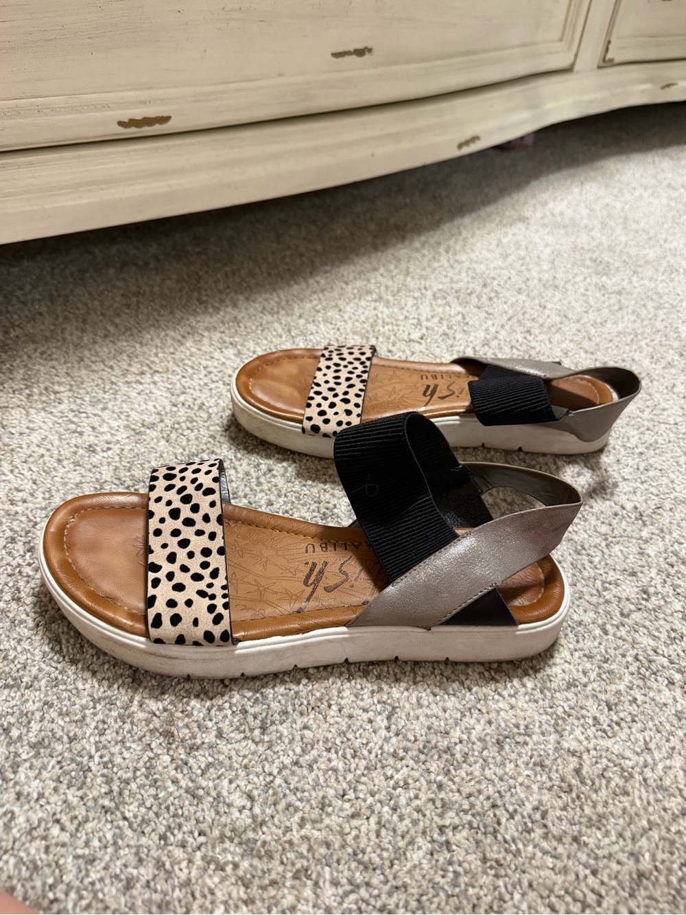 Leopard Print & Metallic Slip-On Sandal - Black/Beige